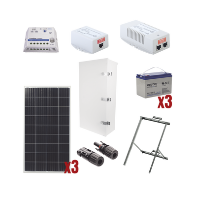 [PL1224GRC] Kit Solar de 35 W con PoE 802.3af y PoE Pasivo 24 Vcc para una Cámara IP y un Radio Ubiquiti airMAX o Cambium ePMP.