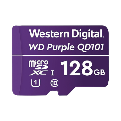 [WD128MSD] Memoria microSD de 128 GB PURPLE, Especializada Para Videovigilancia, 10 VECES MAYOR DURACIÓN, 3 AÑOS DE GARANTIA