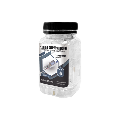 [TC6S-PASS] Bote con 100 Plugs Pass Through RJ45 Cat6 Blindado Chapado de Oro a 30 Micras para Durabilidad Extrema