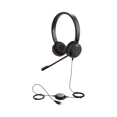 [EVOLVE-30-DUO-UC] Jabra Evolve 30 Duo con conexión USB / 3.5mm, micrófono con cancelación de ruido y controlador en el cable con botones e indicadores LED (5399-829-309)