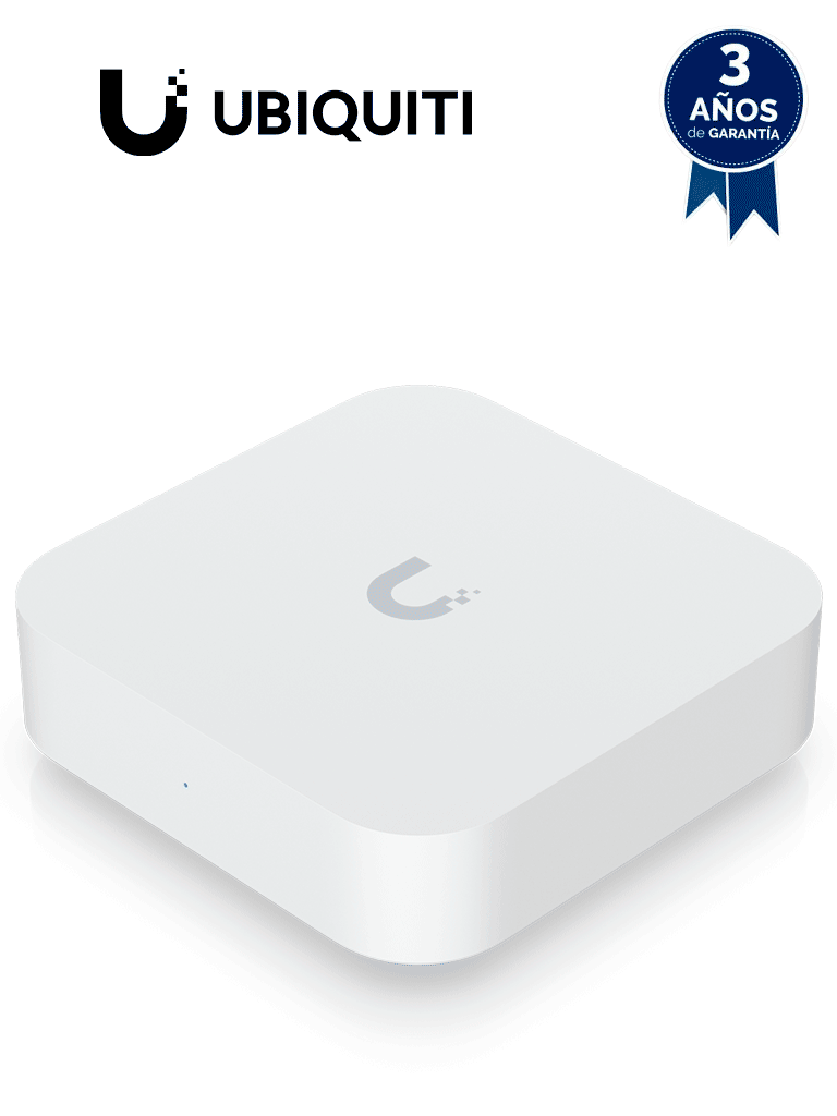 Consola UniFi Express Gateway con 1 puerto WAN RJ45 y 1 puerto LAN RJ45, ofrece mayor rendimiento de ruteo y es administrable a través del servidor UniFi Network