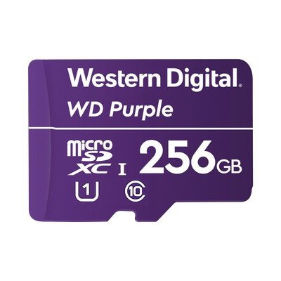 [WD256MSD] Memoria microSD de 256 GB PURPLE, Especializada Para Videovigilancia, 10 VECES MAYOR DURACIÓN, 3 AÑOS DE GARANTIA