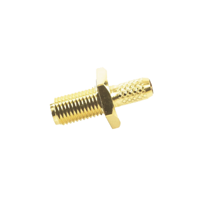 [RP-3252-1C1] Conector SMA Hembra Inverso de Chasis en D Plano, Anillo Plegable para Cable RG-142/U, Oro/ Oro/ Teflón.