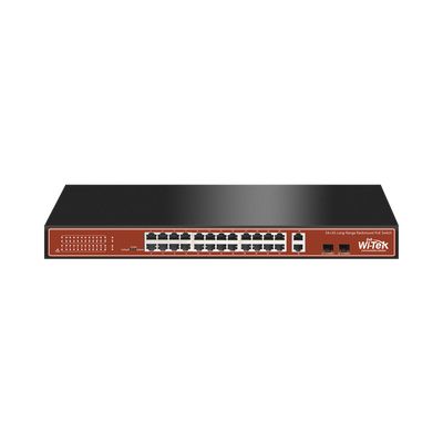 [WI-PS526G] Switch PoE (802.3af/at/bt) / No administrable de largo alcance / Hasta 250m / Con 24 x 10/100Mbps + 2 x SFP Gigabit Combo / 250 W