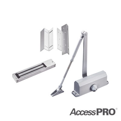 [ACCESSKIT600N] Kit para control de acceso incluye Chapa magnética de 600Lbs / Montajes L y Z / Cierra puerta para 45-65Kg.