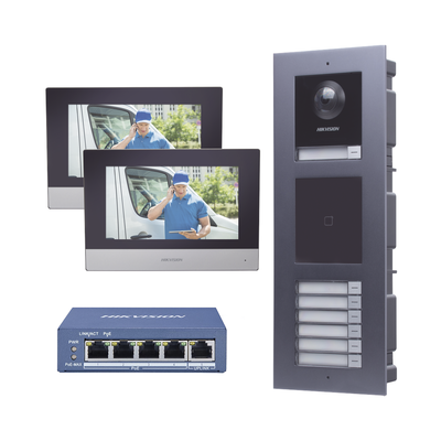 [DSKIS-MULTI-7AP] KIT de Videoportero IP para 7 DEPARTAMENTOS con llamada a App de Smartphone y Lector de Tarjetas EM / 2da Generación (Modular) / Montaje para EMPOTRAR incluido