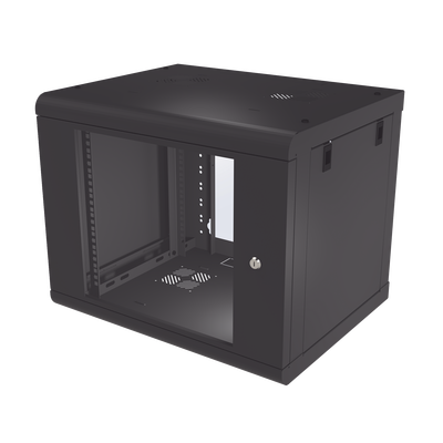 [SR-1909-LH2G] Gabinete de Pared de 9U con Puerta de Cristal Templado, 479.5 mm de Profundidad, Rack de 19'', Acero Reforzado Color Negro.