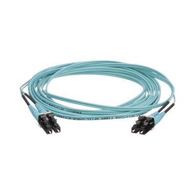 Jumper de Fibra Optica Multimodo 50/125 OM4, LC-LC Duplex, OFNR (Riser), Color Aqua, 3 Metros (9.84 Pies)