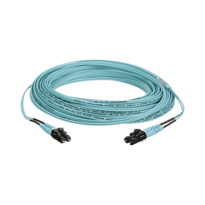 Jumper de Fibra Optica Multimodo 50/125 OM3, LC-LC Duplex, OFNR (Riser), Color Aqua, 20 Metros (65.62 Pies)