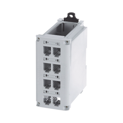 Panel de Parcheo Modular para Cobre, de Instalación en Riel DIN Estándar de 35 mm (1.38 pulgadas), 8 Puertos Mini-Com, Color Gris