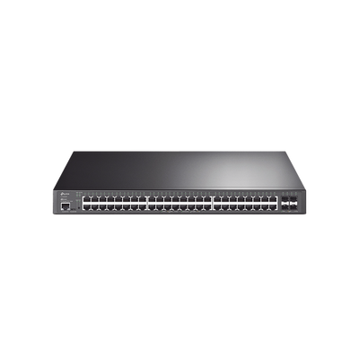 [TL-SG3452XP] Switch L2+ Omada PoE+ / 48 Puertos PoE+ 10/100/1000 Mbps / 4 Puertos SFP+ 10G / 2 Puertos Consola (RJ45 y microUSB) / Administración Centralizada Omada o Stand-Alone / Multicast IGMP / Calidad de Servicio / Presupuesto PoE 500W / Montaje en Rack