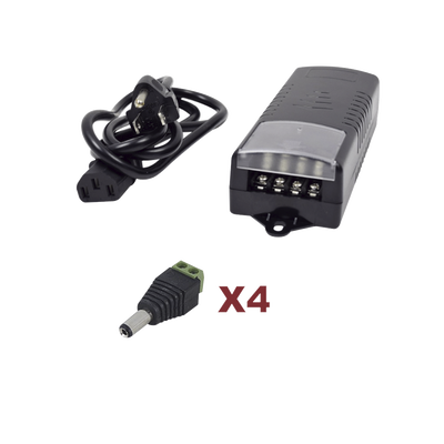 [K2-PS12DC4C] Kit con fuente EPCOM con salida de 12 Vcc a 5 Amper con 4 salidas / Incluye conectores JR52