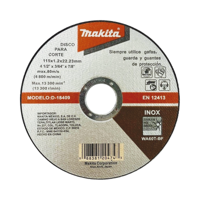 [D18409] Disco de Corte de 7/8" de acero inoxidable, diámetro de 4-1/2"