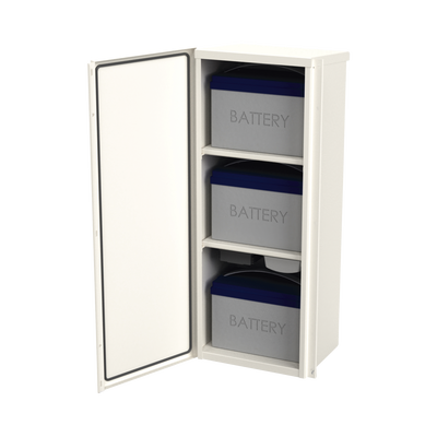 Gabinete Acero Galv. para 3 Bat. PL110D12. Puerta Sin Ventilación. Acc. de piso o poste No incluidos (400 x 1060 x 300mm).