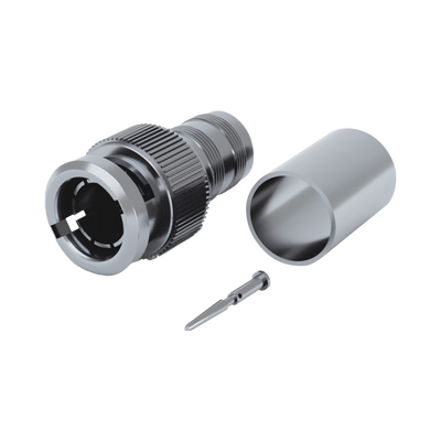 [RFB-1708-1T] Conector BNC Macho de 75 Ohm, Anillo Plegable para BELDEN 8281 tipo RG-59/U, Plata/ Oro/ Teflón.