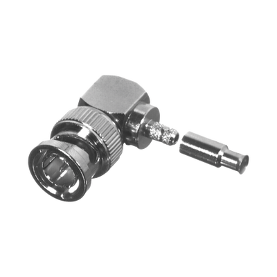 [RFB-1710-S] Conector BNC Macho en Ángulo Recto para 75 Ohm, Anillo Plegable para Cable RG-179/U, Grupo S, Níquel/ Oro/ Delrin.