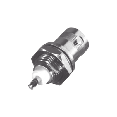 [RFB-1716] Conector BNC Hembra para Chasis, Montaje Frontal, Soldable, D-Plano, Troquelado, Niquel/ Oro/ Delrin.