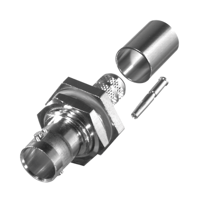[RFB-1717-Q] Conector BNC Hembra para Chasis en D-Plano con Aro de Goma, Anillo Plegable para RG-6/U y Grupo Q, 75 Ohm, Níquel/ Oro/ Teflón.