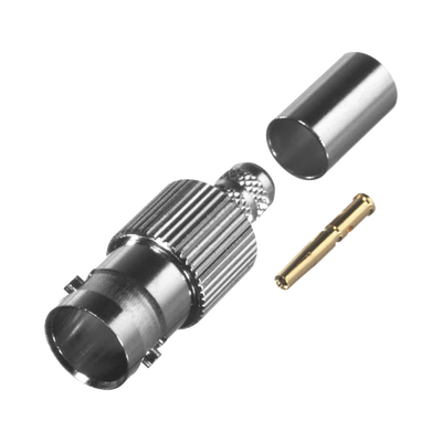 Conector BNC Hembra de Anillo Plegable para Cable RG-179/U, PIN Soldable, Grupo S, Níquel/ Oro/ Teflón.