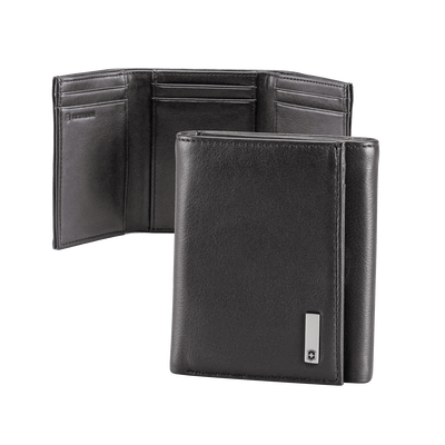 [3016-3501] Cartera Athens Negra de Piel con Compartimento de Micromalla para ID. Doblable en 3 Partes con Divisor de Billetes. Pocket Wallet