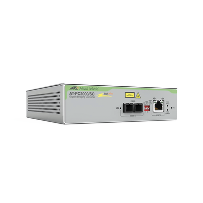 [AT-PC2000/SC-960] Convertidor de medios Gigabit Ethernet PoE+ a fibra óptica, conector SC, multimodo (MMF), distancia hasta 550 m
