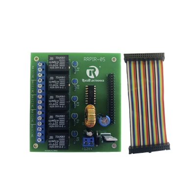 [RRPIR05] Tablilla interfaz de 5 relevadores con arnés 20x2 pines para Raspberry Pi
