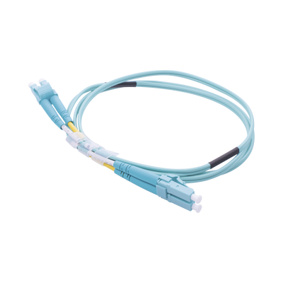 Jumper de Fibra Óptica Multimodo OM3 50/125 LC-LC OFNR (Riser), 2.0 mm, Dúplex, Aqua, 1 Metro (3.28 Pies)