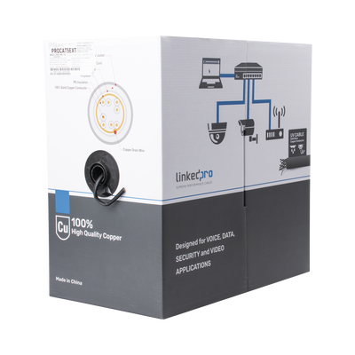 [PRO-CAT-5-EXT] Bobina de cable de 305 m, Cat5e , FTP, blindado, color negro, UL, para aplicaciones en video vigilancia, redes de datos. Uso en Intemperie