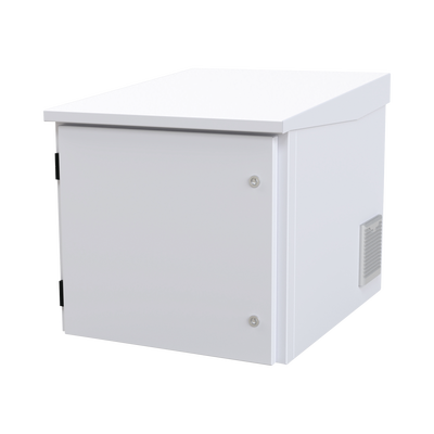 Gabinete PROFUNDO hasta 705 mm  de profundidad, de Exterior de 9UR con Ventiladores y Termostato, Se envía el Gabinete Armado, (Montaje a poste o torre se vende por separado).