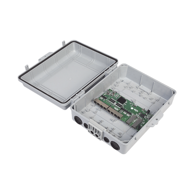 [WI-PS310GFR-O] Switch WISP/FTTx con 7 puertos PoE inverso de 24V Pasivo (PoE in), 1 puerto PoE out de 24V + 2 SFP, Integrado con Gabinete NEMA IP67 para exterior