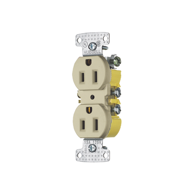 [HUB-RR15I] Contacto Duplex 15A 125V/ 2 Polos 3 Hilos / Cableado posterior y lateral / Nema 5-15R / Color Marfil.
