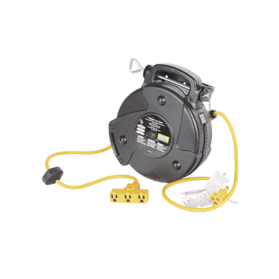 [HUB-HBL-C40-123-TT] Carrete de Cable comercial (12/3 rudo), para 125 V CA, 12.2 m de longitud con salida triple de 15 A.