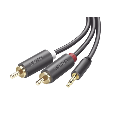 [10513] Cable Adaptador de 3.5mm Macho a 2 RCA Macho / 5 Metros (16.40 Pies) / Color Gris / Blindaje Múltiple / ABS / Alta Calidad