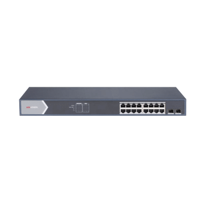 [DS-3E1518P-SI] Switch Gigabit PoE+ / Administrable / 16 Puertos 1000 Mbps PoE+ / 2 Puertos SFP / Configuración Nube desde Hik-ParnerPro / PoE hasta 300 Metros / 225 Watts