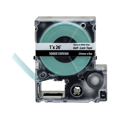 [S000X100VAM] Casete de Etiquetas Autolaminadas de Cinta Continua, de 24 (1 Pulgada) mm de Ancho, 8 Metros (26.25 Pies) de Largo, Para Cables de 2.5 a 5.1 mm (0.1 a 0.2 Pulgadas) de Diámetro, Color Blanco