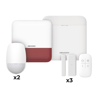 [DS-PWA48-KSV2(R)] (AX PRO) KIT de Alarma AX PRO con GSM (3G/4G) / Incluye: 1 Hub con bateria de respaldo / 2 Sensores PIR / 3 Contactos Magnéticos mini / 1 Control Remoto / 1 Sirena estrobo Roja Inalambrica Exterior  / WiFi / Compatible con Hik-Connect P2P