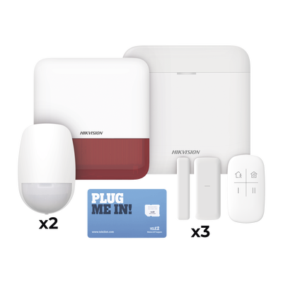 [DS-PWA48-KSDV2(R)] (AX PRO) KIT de Alarma AX PRO con GSM (3G/4G), Wi-Fi y Ethernet / Incluye: 1 Hub  con batería de respaldo / 2 Sensores PIR / 3 Contactos Magnéticos Slim / 1 Control Remoto / 1 Sirena Roja Inalambrica Exterior