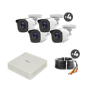Kit TurboHD 720p / DVR 4 canales / 4 Cámaras Bala de Metal / 4 Cables 18 Mts / H.265+ / 1 Fuente de Poder Profesional / Accesorios de Instalación