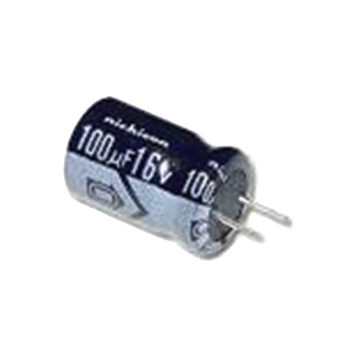Capacitor Electrolítico de Aluminio,  Radial de 100 µFd, 16 Vcc, 105 °C,  5.0 x 11 mm.