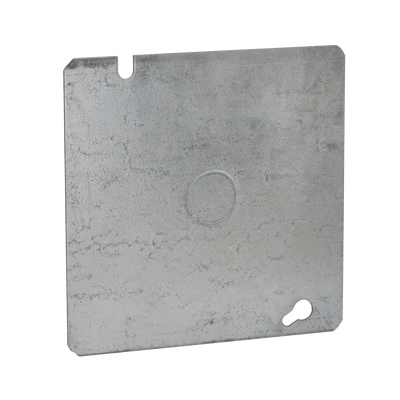 [HUB-833] Tapa Cuadrada Plana de  Acero Galvanizado con Entrada de 1/2"  para Caja de 4 11/16".