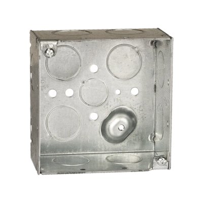 [HUB-231] Caja Cuadrada Galvanizada  de 4 x 4" / Profundidad 2 1/8 / 11 Entradas de 3/4" y 1 de 1/2".