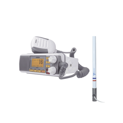 [UM385/KIT5101] Kit de radio UM385 | mas antena marina de fibra de vidrio TX-5101-SYS fabricada en fibra de vidrio con base roscable de acero inoxidable
