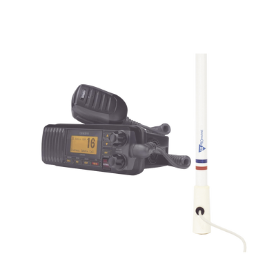 [UM-385BK/KIT5206] Kit de radio UM385BK | mas antena marina de fibra de vidrio TX-5206-SYS y soporte para antena 4186