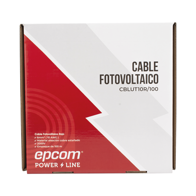 Cable Fotovoltaico Rojo / Cobre Estañado / 6 mm² (10 AWG) / 2000V / Rollo 100m / UL 4703 y TUV