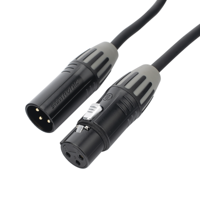 Cable XLR | 3 polos | Conector Hembra-Macho | Serie M | Carcasa Negra | Contactos Dorados | Ideal para Microfonía | Longitud 3m