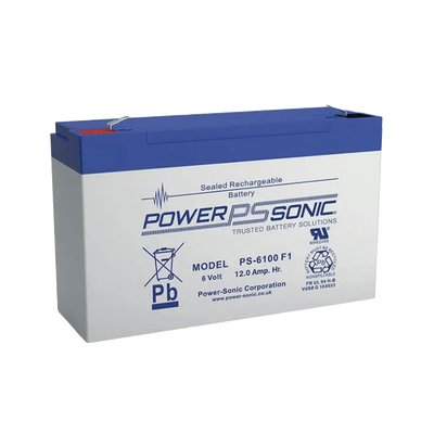 [PS-6100-F2] Batería 6V, 12AH, Para Respaldo, Tecnologías AGM/VRLA, 5 Años Vida Útil, Terminales F2, Reconocida UL