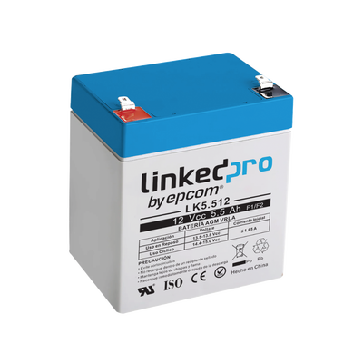 Batería 12 V 5.5 Ah AGM | Certificada UL94-HB Resistencia a la flama básica | Especial para Seguridad Electrónica | Vida útil 5 años | Terminales F1  + Adaptador F2