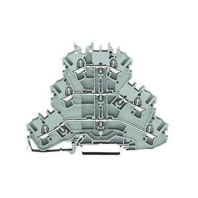 [2002-3201] Borna de Paso Triple / 3 Niveles L/L/L / 6 Puntos Conexión / Push-in CAGE CLAMP® / 2.5 mm² / 24 A / 500 V / Aplicaciones Ex e II / Carril DIN 35x15 y 35x7.5