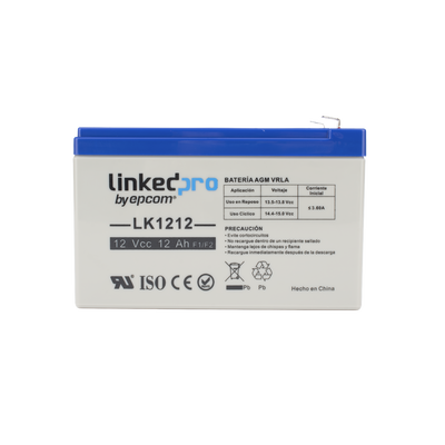 [LK1212] Batería de respaldo 12 V 12 Ah AGM | Certificada UL94-HB Resistencia a la flama básica | Especial para Seguridad Electrónica | Vida útil 5 años | Terminales F1  + Adaptador F2