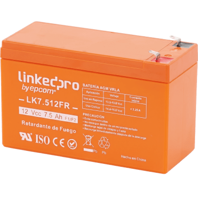 Batería de respaldo 12 V 7.5 Ah AGM | Certificada UL94-V0 Retardante a la Flama  | Especial para Seguridad Electrónica | Vida útil 5 años | Terminales F1  + Adaptador F2